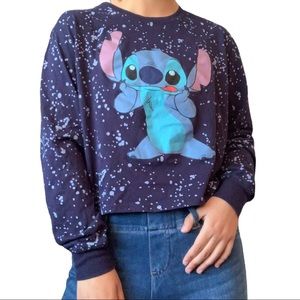 Disney Dark Blue Lilo & Stitch Crop Top Juniors Large Stitch Cartoon